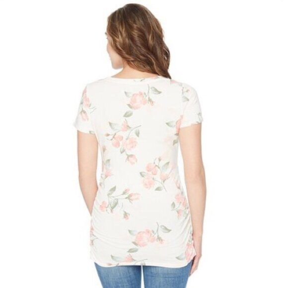 Oh Baby By Motherhood | Cream and Rose Floral Maternity T-Shirt | Size Medium - Picture 2 of 10